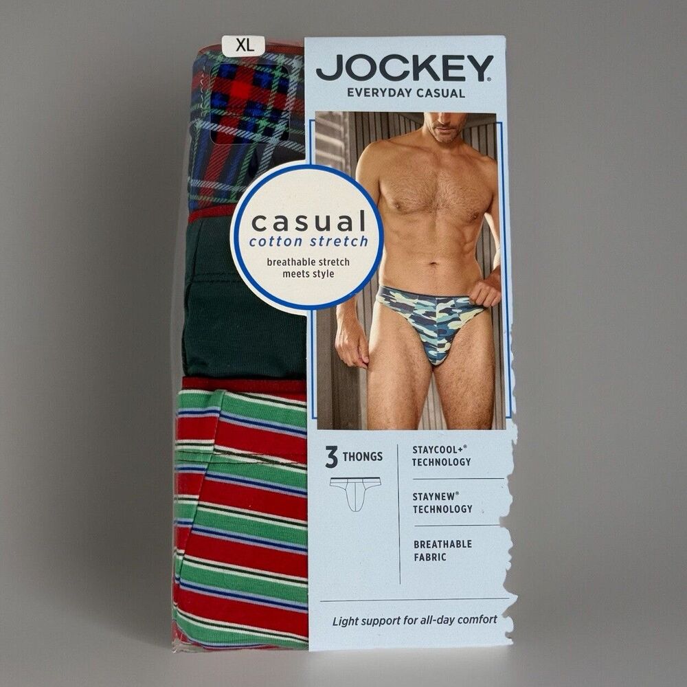 Jockey Thong Mens XL 40-42 Casual Cotton Stretch 3-Pack Underwear Staycool New
